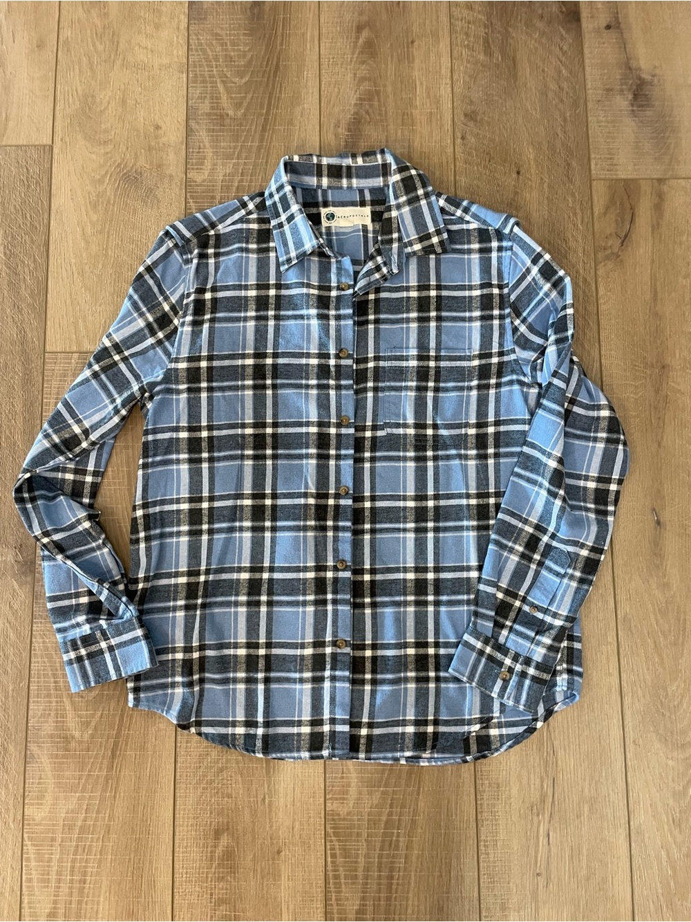 Aeropostale Blue Black White Plaid Button-Down Shirt